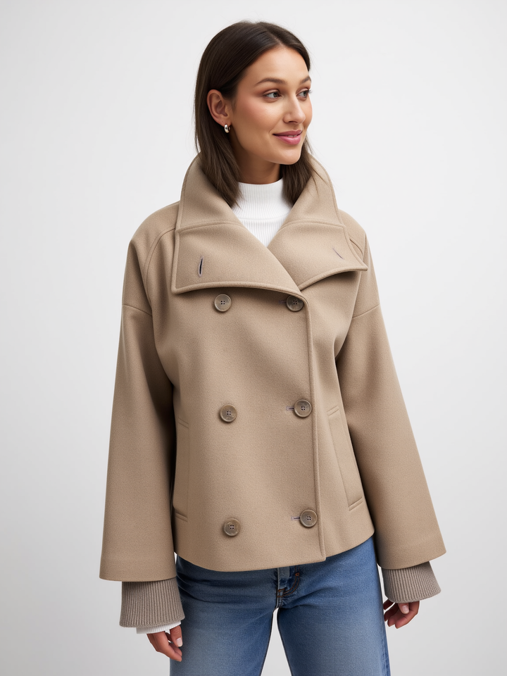 Women's Short Wool Jacket with Double Snap Closure