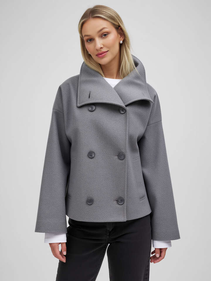 Women's Short Wool Jacket with Double Snap Closure