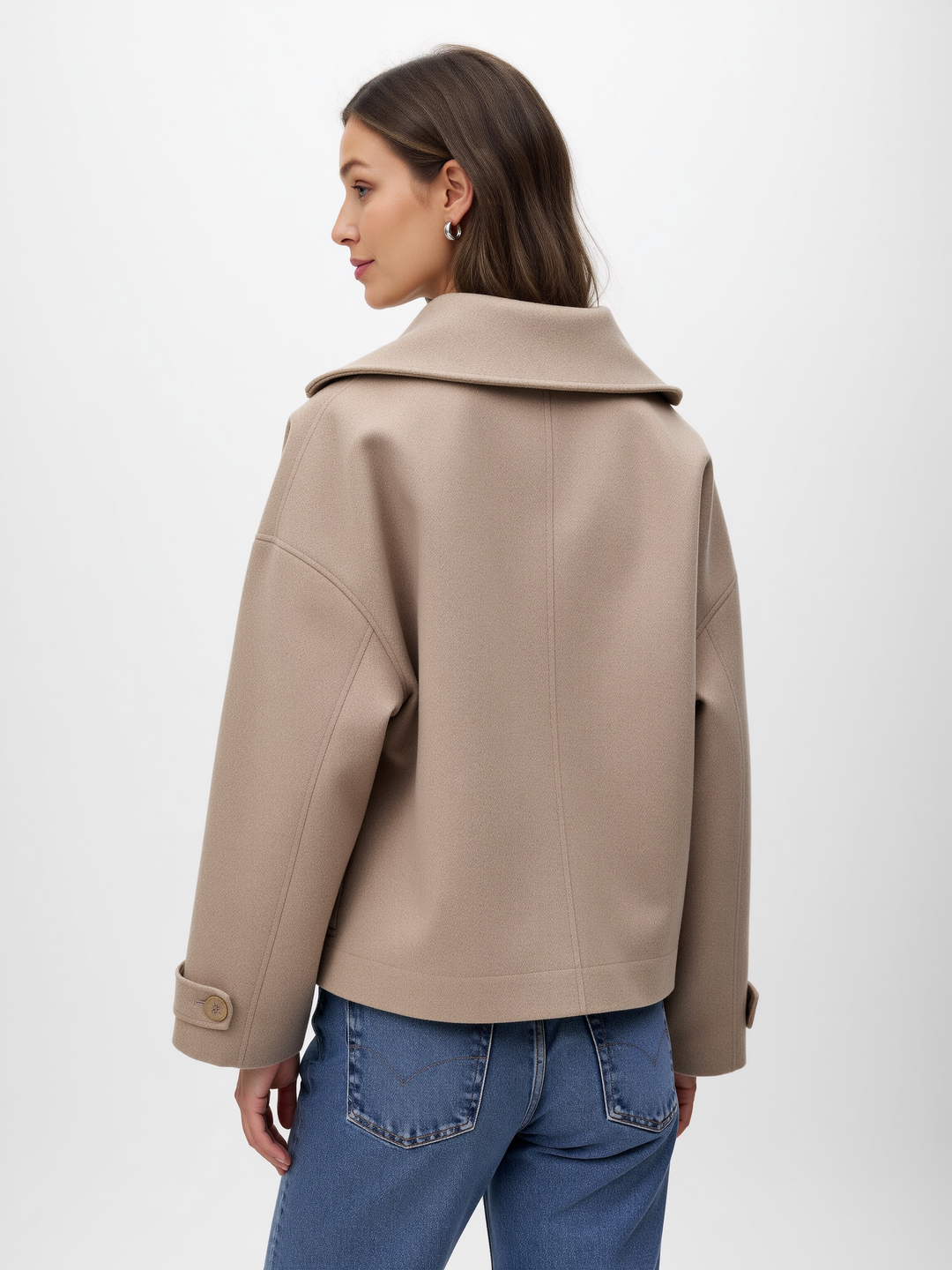 Women's Short Wool Jacket with Double Snap Closure