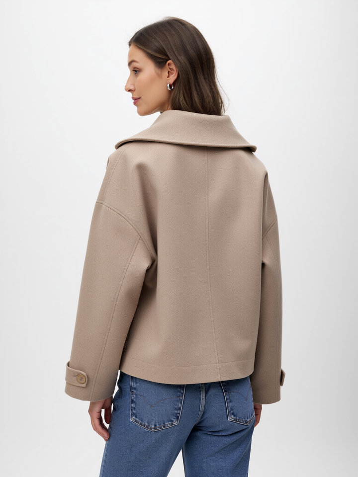 Women's Short Wool Jacket with Double Snap Closure