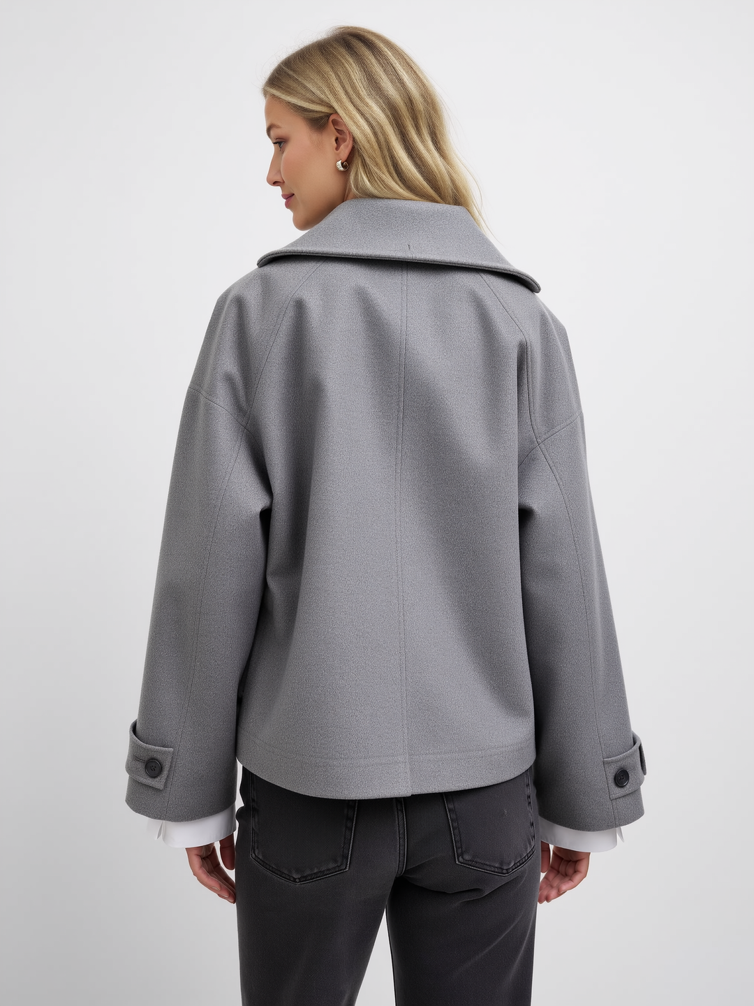 Women's Short Wool Jacket with Double Snap Closure