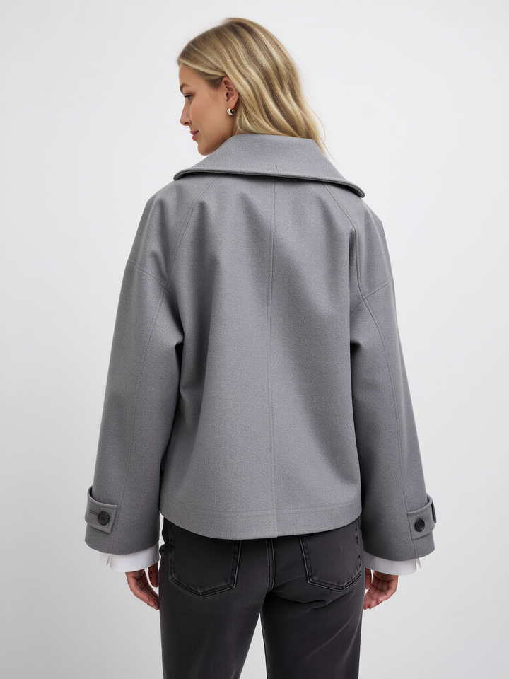 Women's Short Wool Jacket with Double Snap Closure